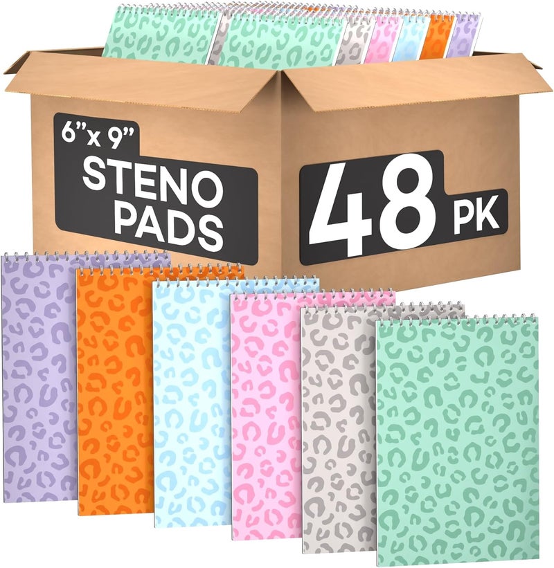 ScribbleMate Steno Pads Spiral 6x9 Assorted Colors Notebooks for Work, 80 Sheets Top Spiral Notepad Stenographer Steno Books (48 Pack, Soft Colors) - Image 1